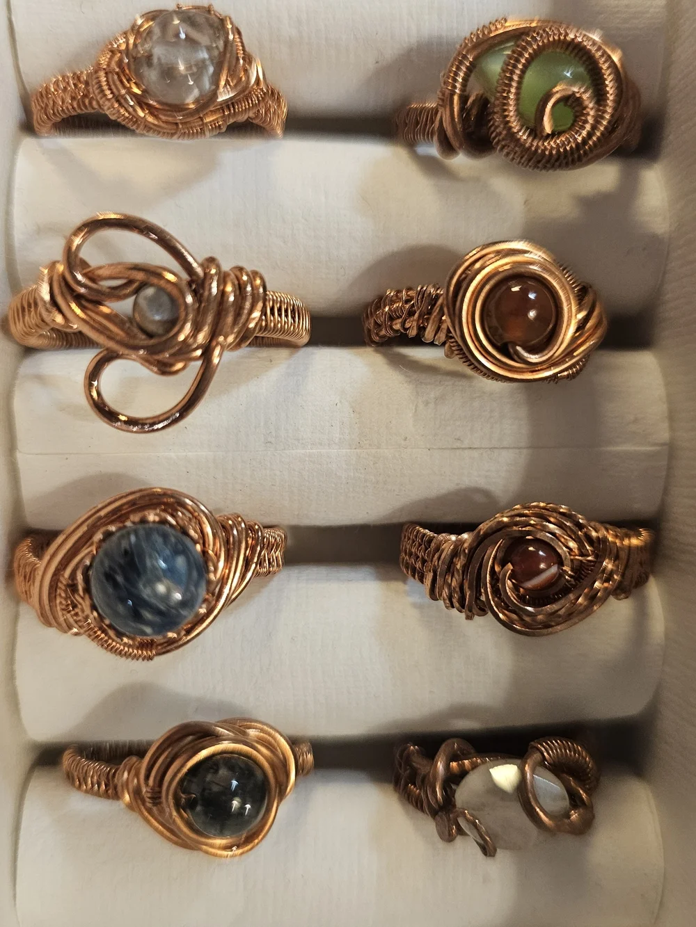 Handcrafted Copper Wire Wrapped Gemstone Rings - Lot Of 14